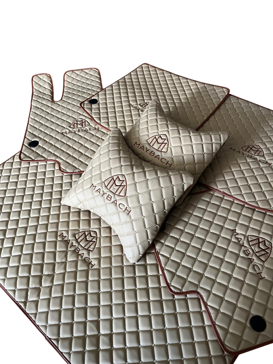 Maybach GLS600 Leather Floor Mats with Trunk mat and 2 Pillow Set