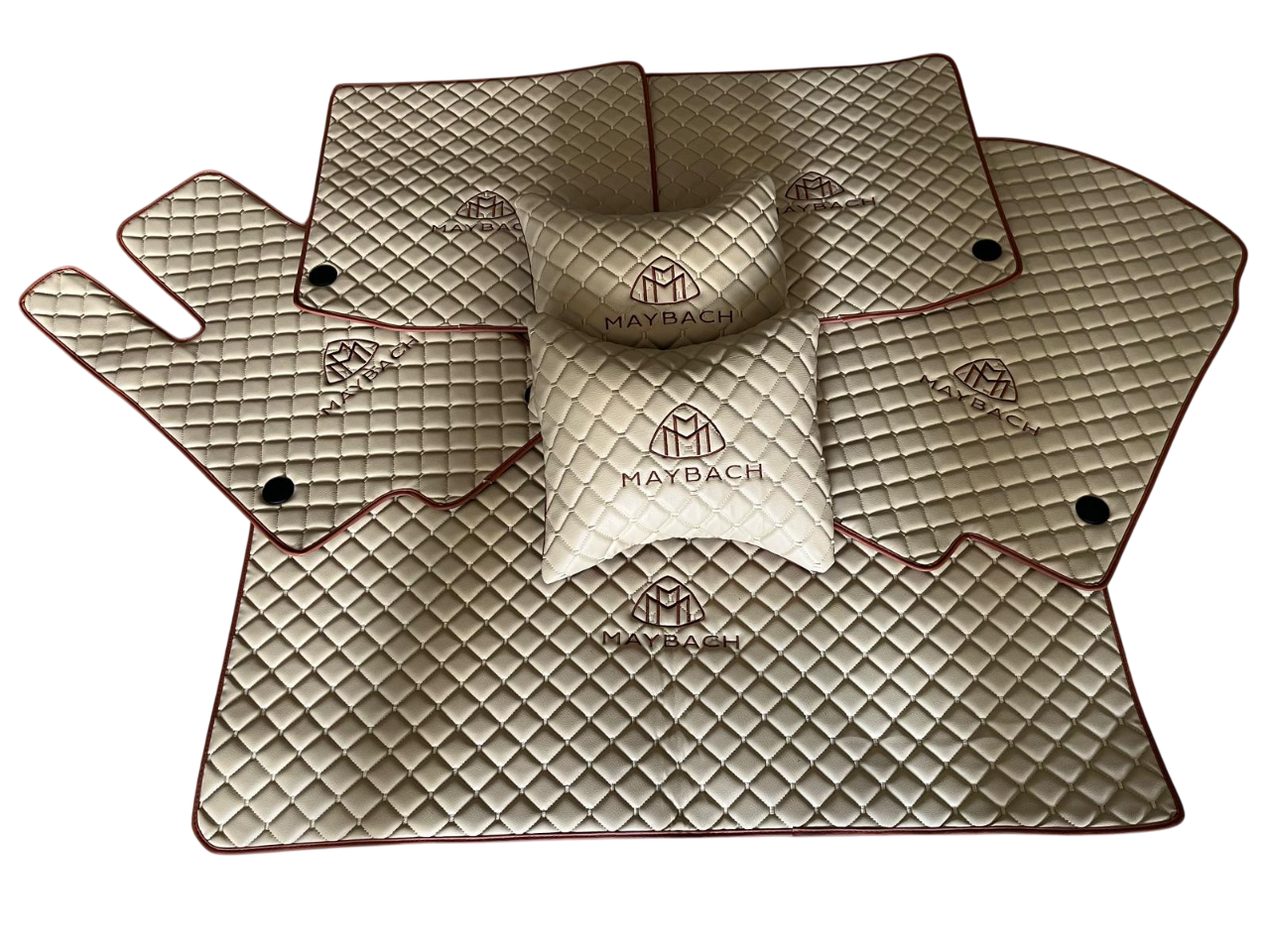 Maybach GLS600 Leather Floor Mats with Trunk mat and 2 Pillow Set