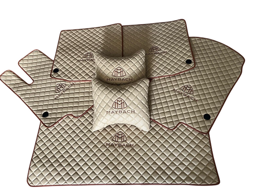 Maybach GLS600 Leather Floor Mats with Trunk mat and 2 Pillow Set